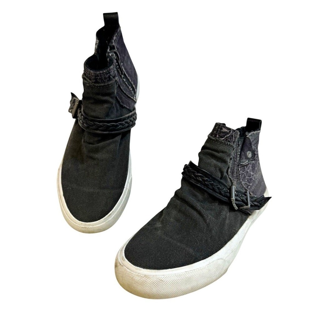 Blowfish Malibu Mystee Women's 6 Black Paisley Canvas High Top Sneakers Buckle